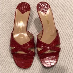 Red leather slide in heels